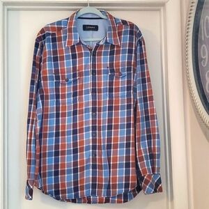 J Campbell Mens Blue/Brown Plaid Shirt Sz- XL